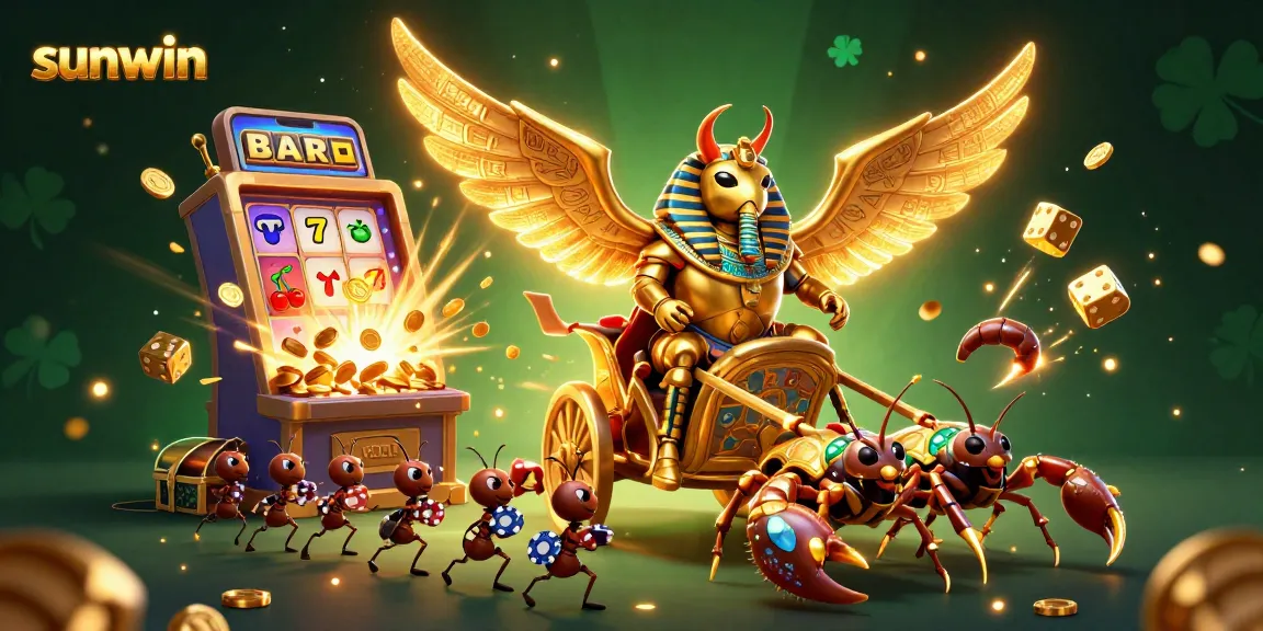 Experience thrilling wins at sunwin with a vibrant 3D casino scene featuring dynamic slot machines and golden accents.