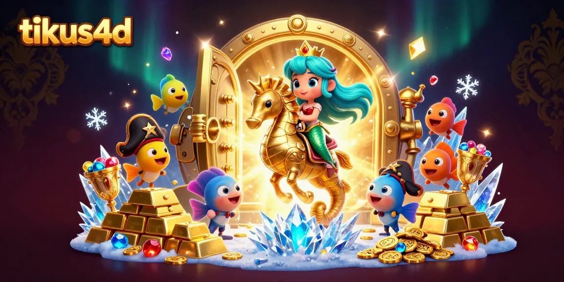 Tikus4d showcases vibrant mermaid riding a golden seahorse amidst treasure, enhancing the gaming experience.