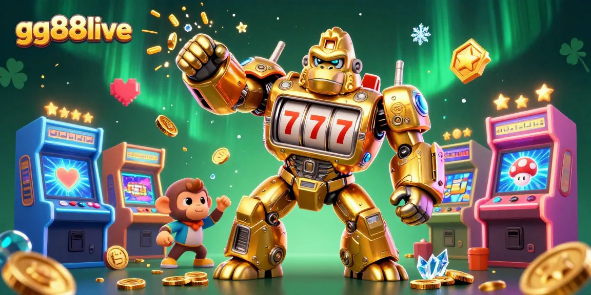 Experience the thrill of gg88live with a dynamic 3D golden gorilla mech, symbolizing casino excitement and jackpots.