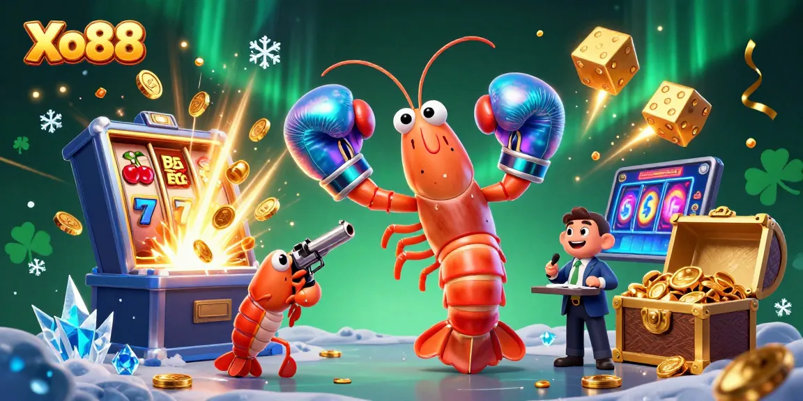 Xo88 offers an exciting jackpot experience as mantis shrimp and friends celebrate slots winnings.