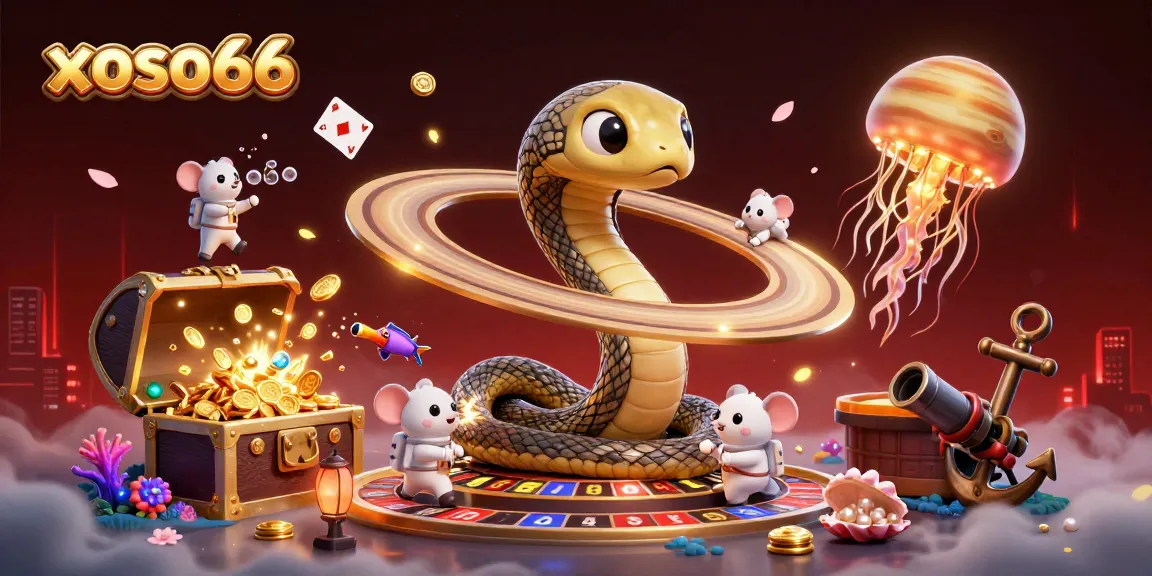Place your bets with xoso66 as astronaut mice wager on a cosmic roulette in this stunning 3D illustration.