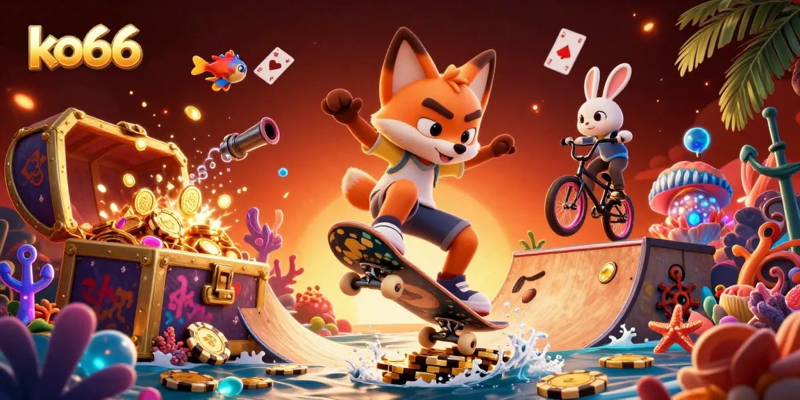 Experience the thrill of ko66 with this vibrant scene featuring exciting gambling motifs and dynamic characters.