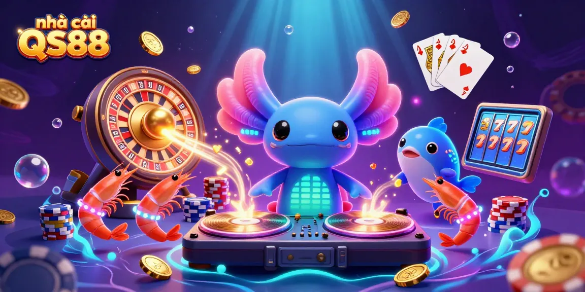 Experience the vibrant gaming scene of nhà cái QS88 with dynamic characters and casino elements.
