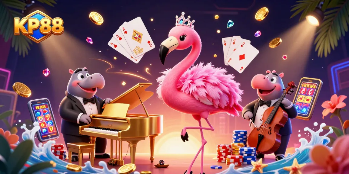 Experience winning thrills with KP88, a vibrant casino scene featuring lively characters and exciting game elements.