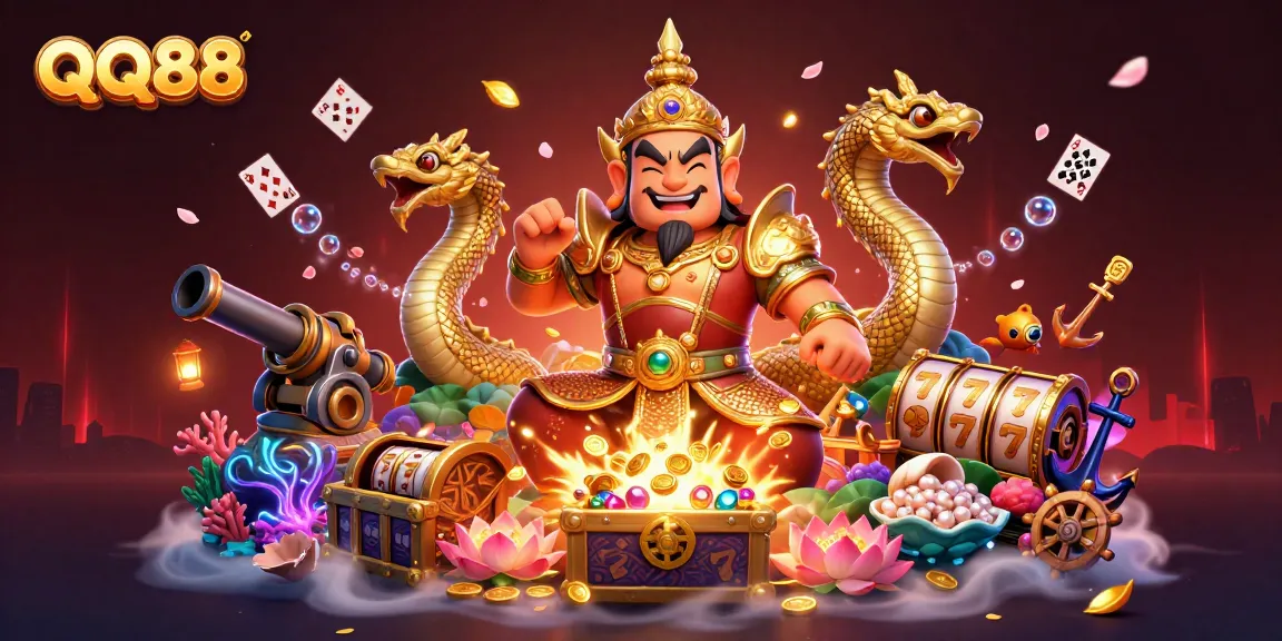 Engage with QQ88 and discover the excitement of vibrant 3D casino action with characters and colorful treasures.