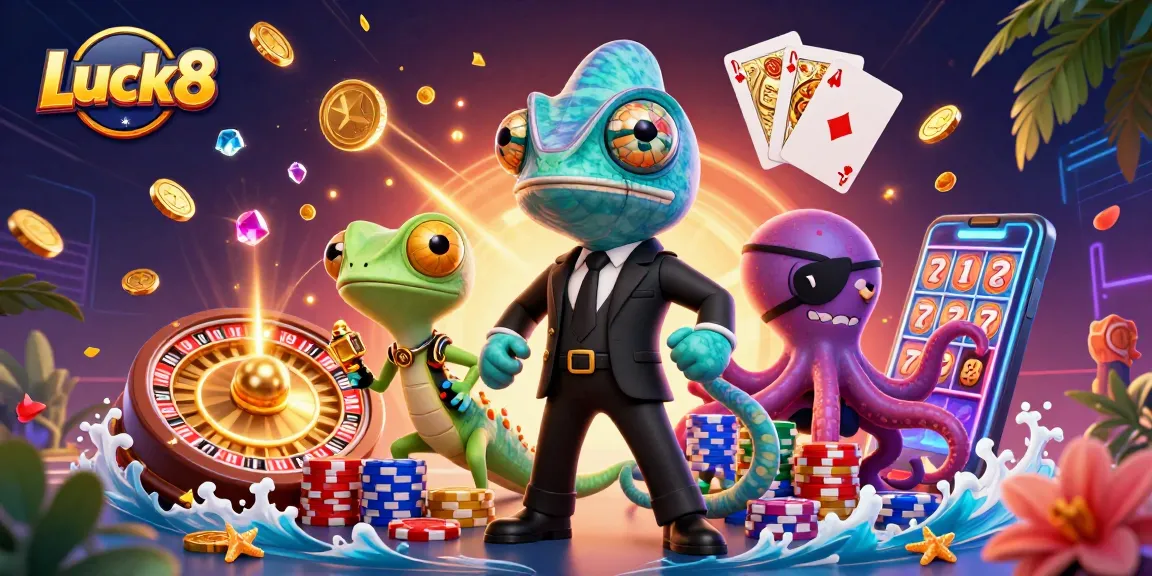 Engage in thrilling gameplay at Luck8 with vibrant illustrations featuring casino fun and excitement.